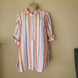 Jones New York 100%linen women's tunic shirt   sz.1X striped buttons